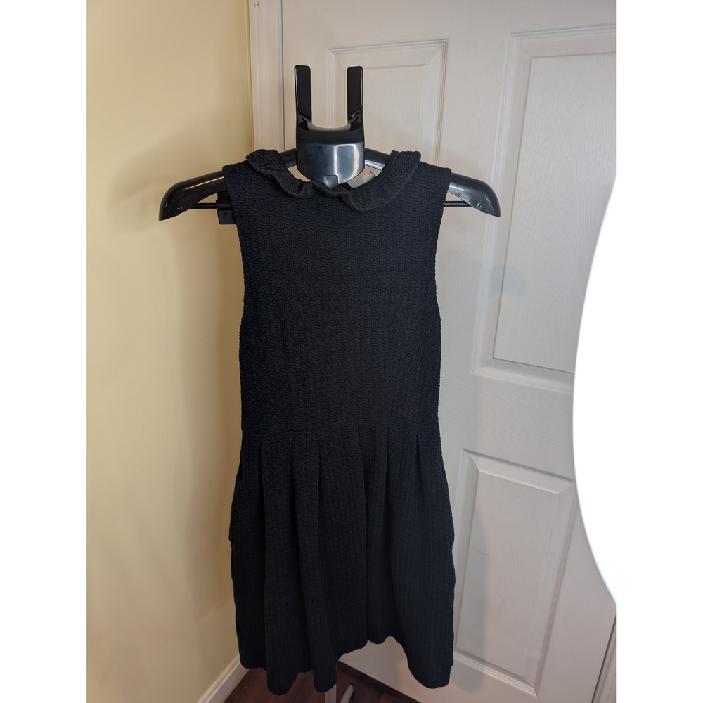Ganni Pinnacle Mini Dress Black Ruffle Neck Textured Sleeveless Pocket - Size XS